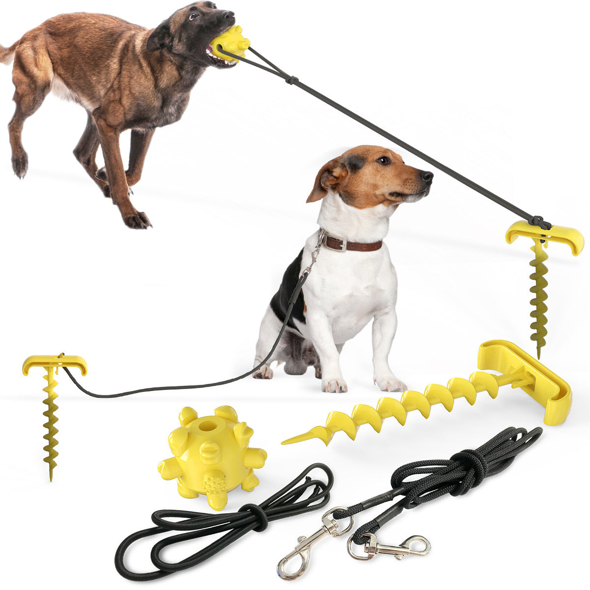 Terrific tie down dog tugging toy