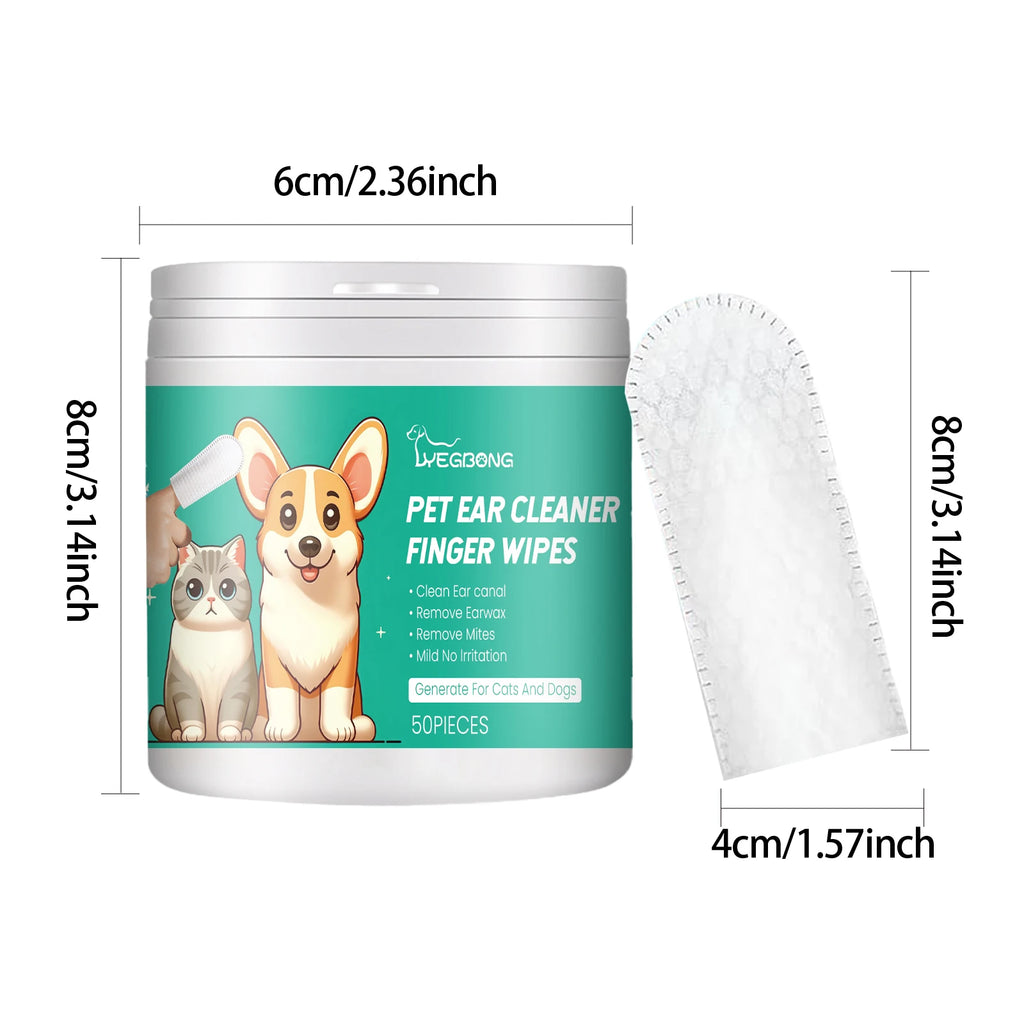 50PCS Pet Multipurpose Finger Wipes, Gentle Remove Ear Mite, Cleaning Paws, Stains, Deodorizing Pet Cleaner