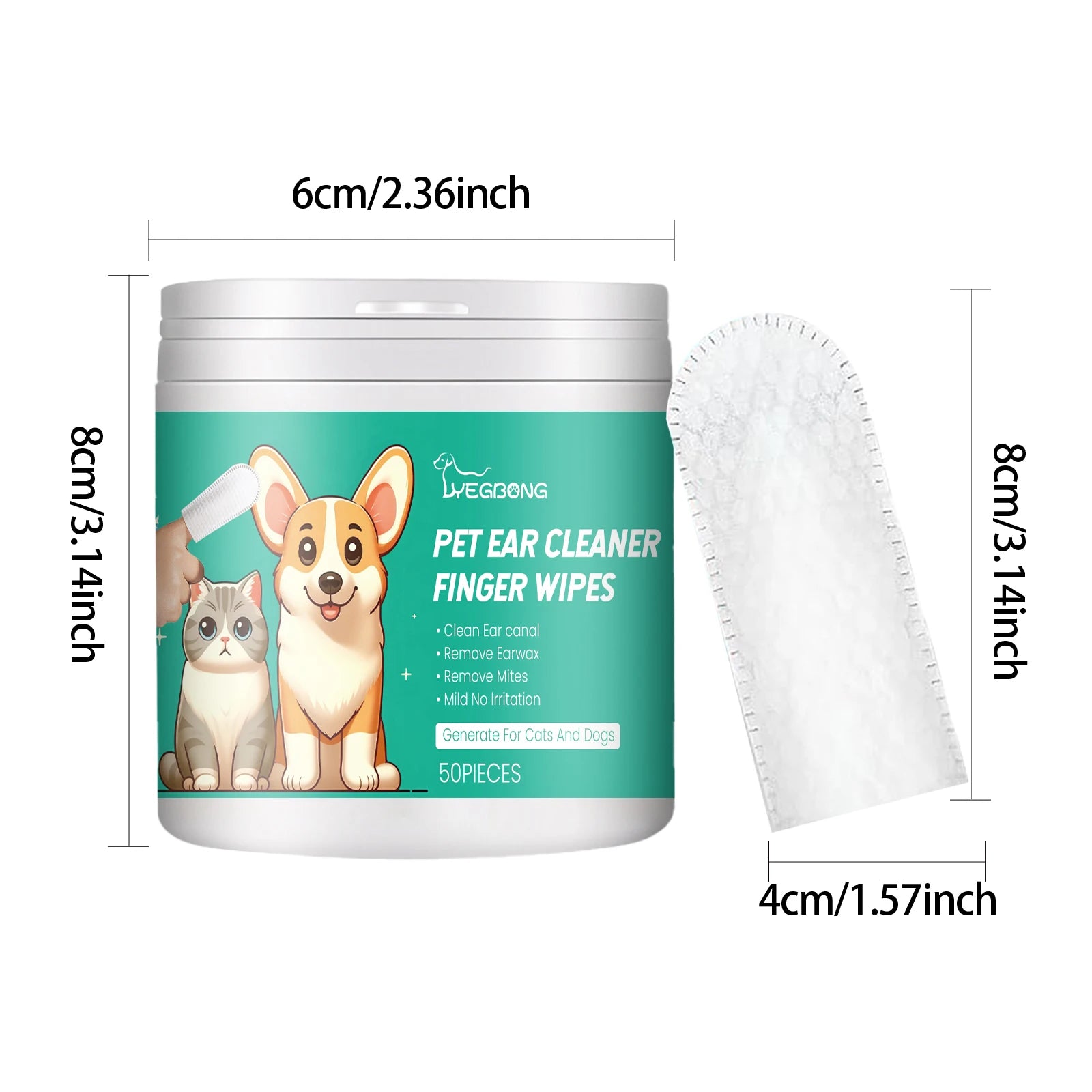 50PCS Pet Multipurpose Finger Wipes, Gentle Remove Ear Mite, Cleaning Paws, Stains, Deodorizing Pet Cleaner