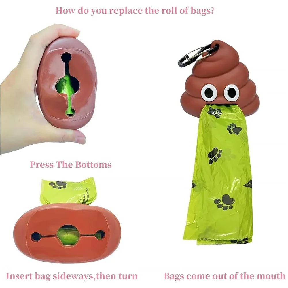 Cute Poop Shaped Pet Waste Bag Holder, Portable,  Biodegradable, Poop Bag Dispenser for Dogs and Cats