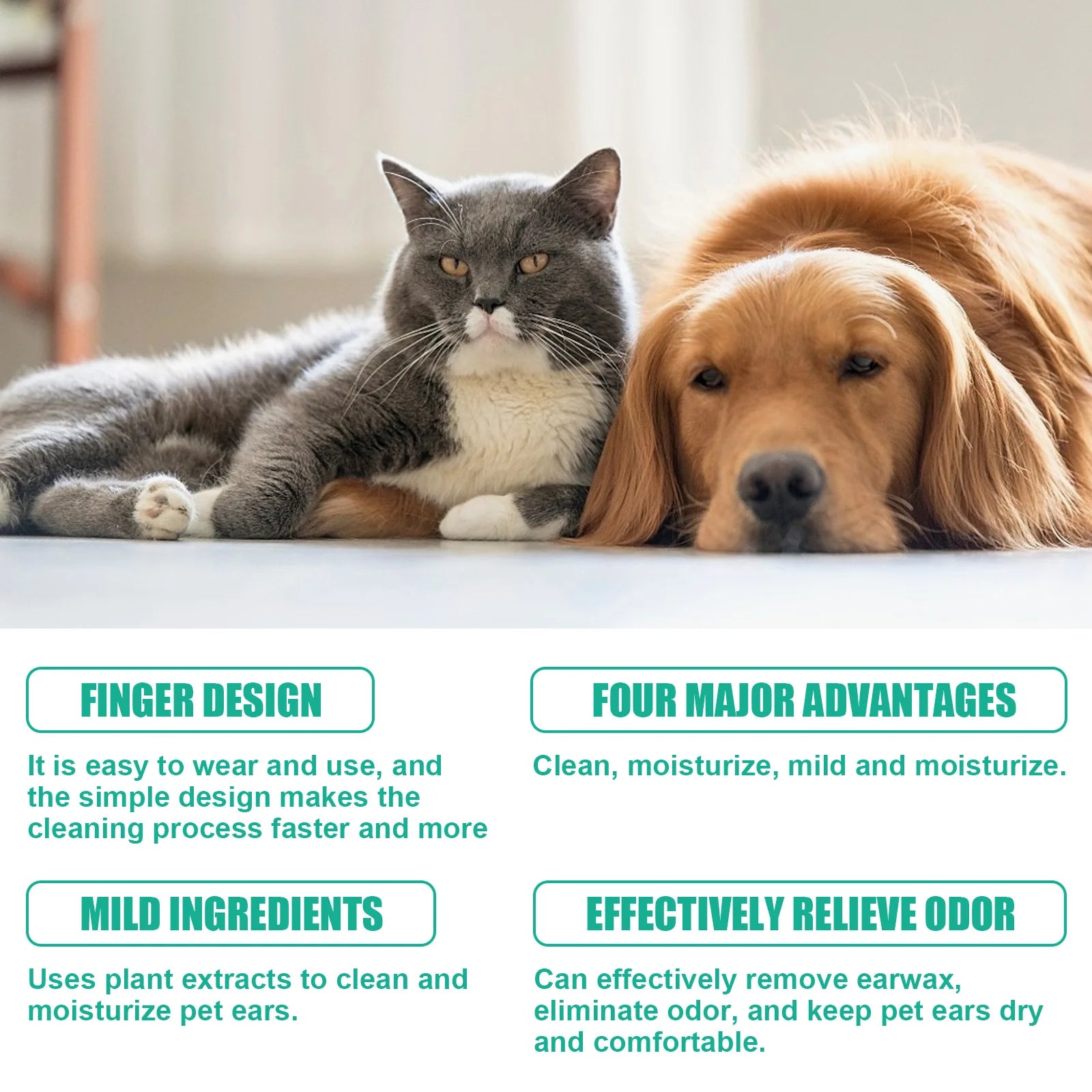 50PCS Pet Multipurpose Finger Wipes, Gentle Remove Ear Mite, Cleaning Paws, Stains, Deodorizing Pet Cleaner