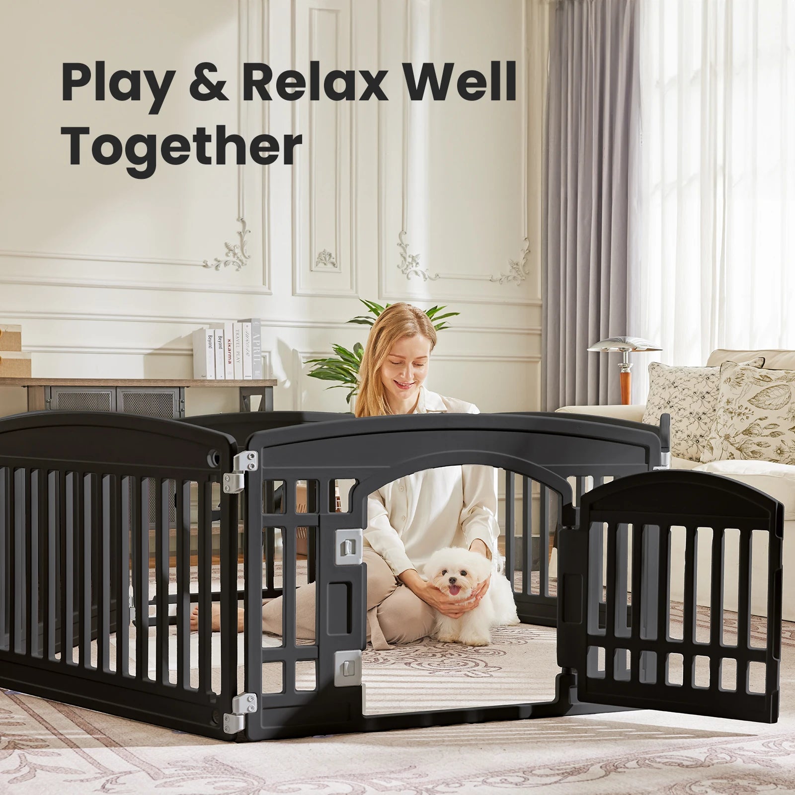 6 Panel Dog Playpen, Safe & Secure Indoor/Outdoor Pet Fence, Folding & Portable, Ideal for Small to Medium Dogs, Easy to Clean