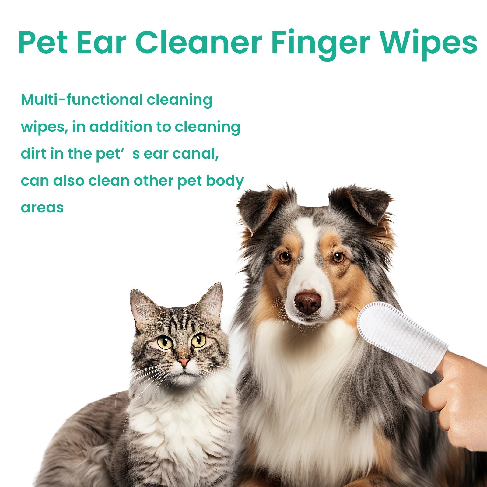 50PCS Pet Multipurpose Finger Wipes, Gentle Remove Ear Mite, Cleaning Paws, Stains, Deodorizing Pet Cleaner