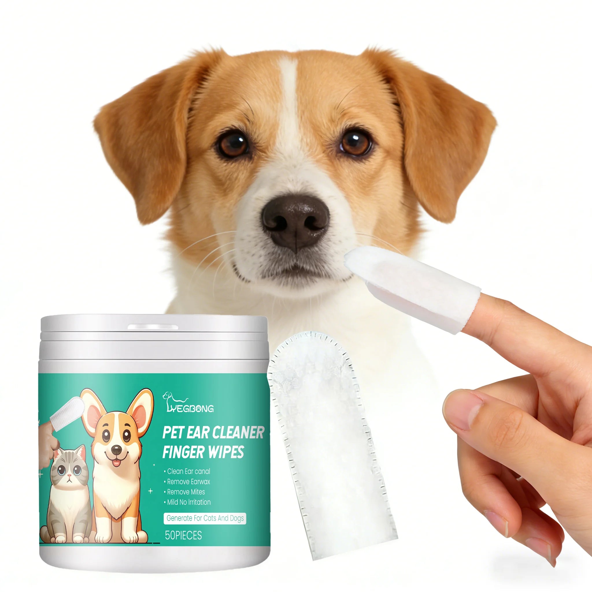 50PCS Pet Multipurpose Finger Wipes, Gentle Remove Ear Mite, Cleaning Paws, Stains, Deodorizing Pet Cleaner