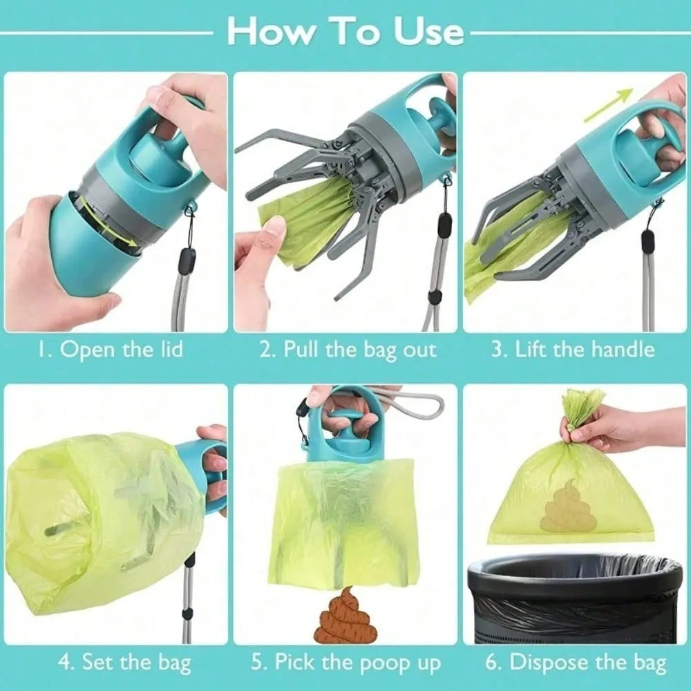 Portable Dog Pooper Scooper, No Touch Claw Pickup, Tool with Waste Bag Holder, Easy One Hand Dog Walking Outdoor Pet Cleanup