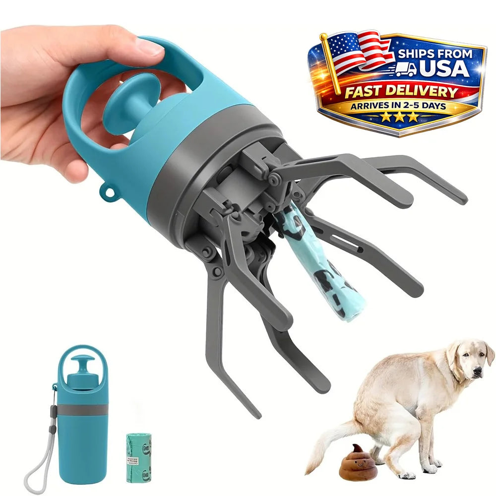 Portable Dog Pooper Scooper, No Touch Claw Pickup, Tool with Waste Bag Holder, Easy One Hand Dog Walking Outdoor Pet Cleanup