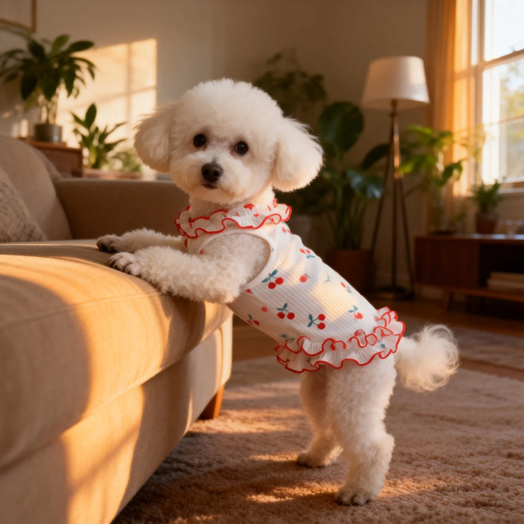 1PC Fashion Cute Cherry Ruffle Dress for Small Dogs, Comfortable Anti-Static.