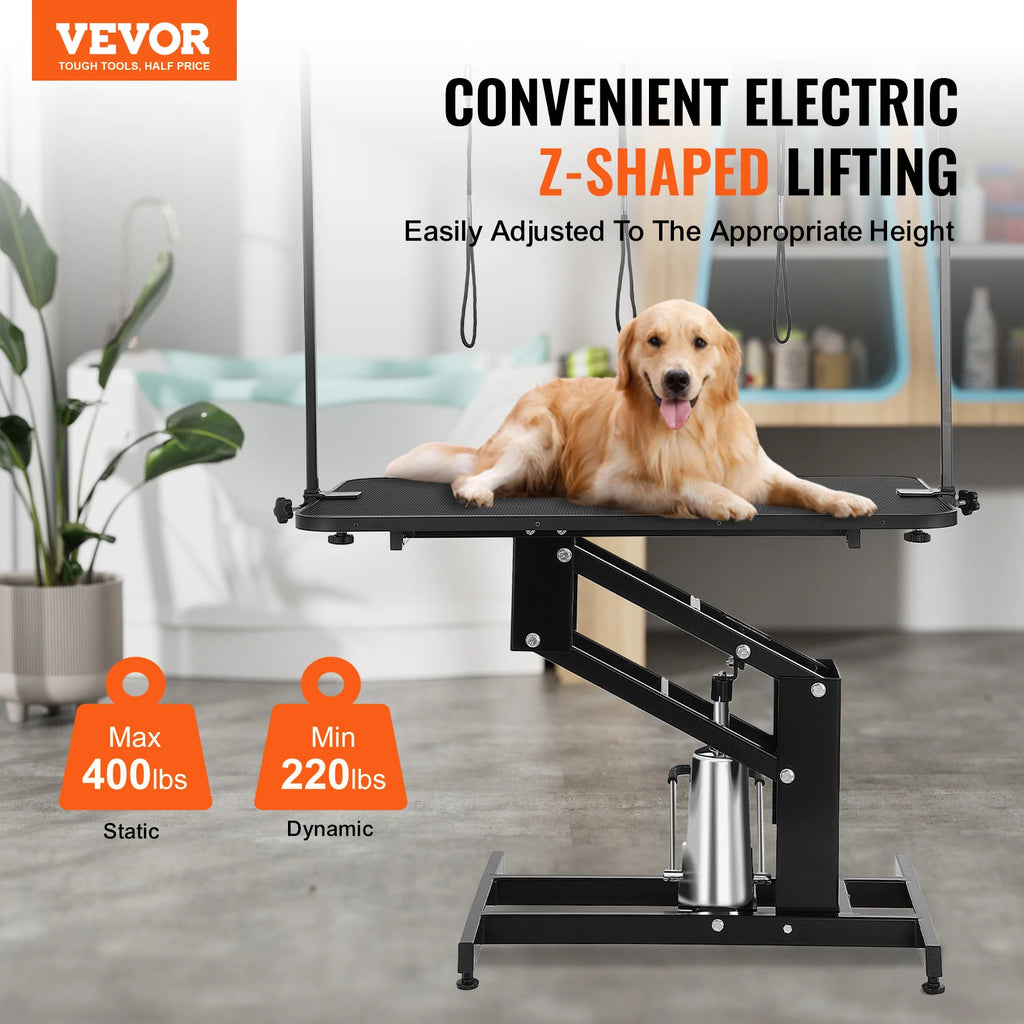 SucceBuy 43" Hydraulic Pet Grooming Table 400LBS Height Adjustable Grooming Station with Arm Anti-Slip Tabletop for Pets