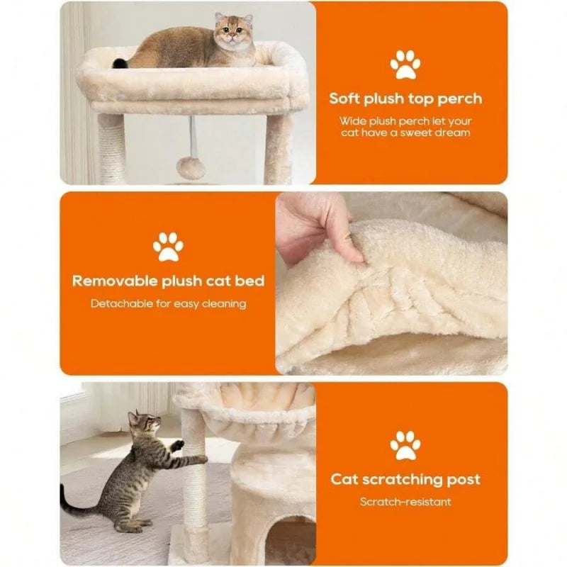 Small Cat Tree, For Indoor Cats, Kittens, Condo With Scratching Post, Modern Activity Tower With Cradle