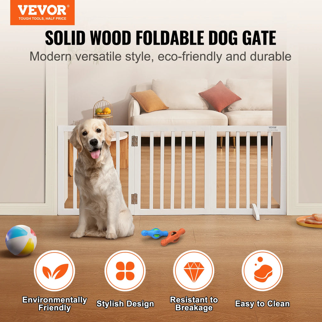SucceBuy Free Standing Dog Gate, 3 Panels Foldable Dog Gate for Narrow Passageways, Expandable Dog Barrier