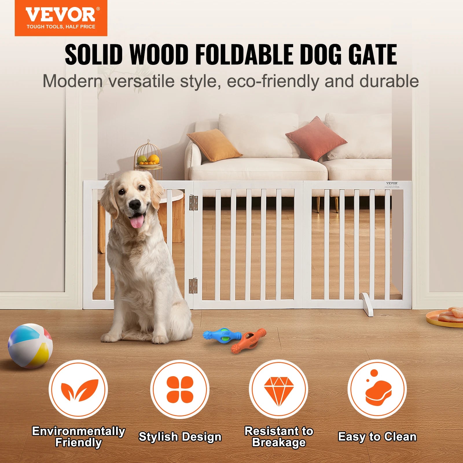 SucceBuy Free Standing Dog Gate, 3 Panels Foldable Dog Gate for Narrow Passageways, Expandable Dog Barrier