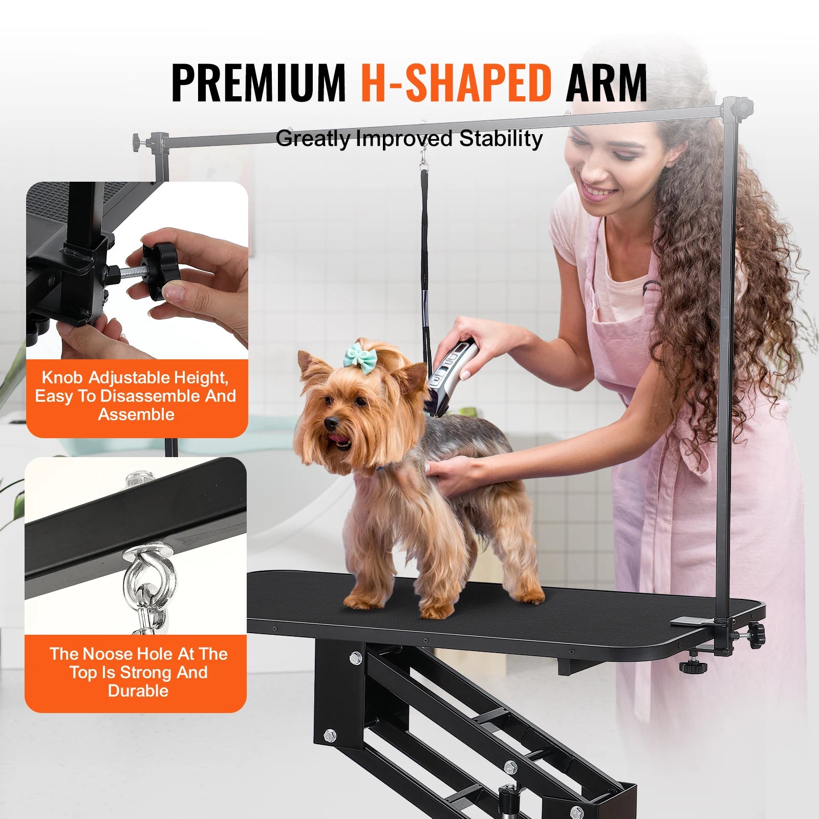 SucceBuy 43" Hydraulic Pet Grooming Table 400LBS Height Adjustable Grooming Station with Arm Anti-Slip Tabletop for Pets