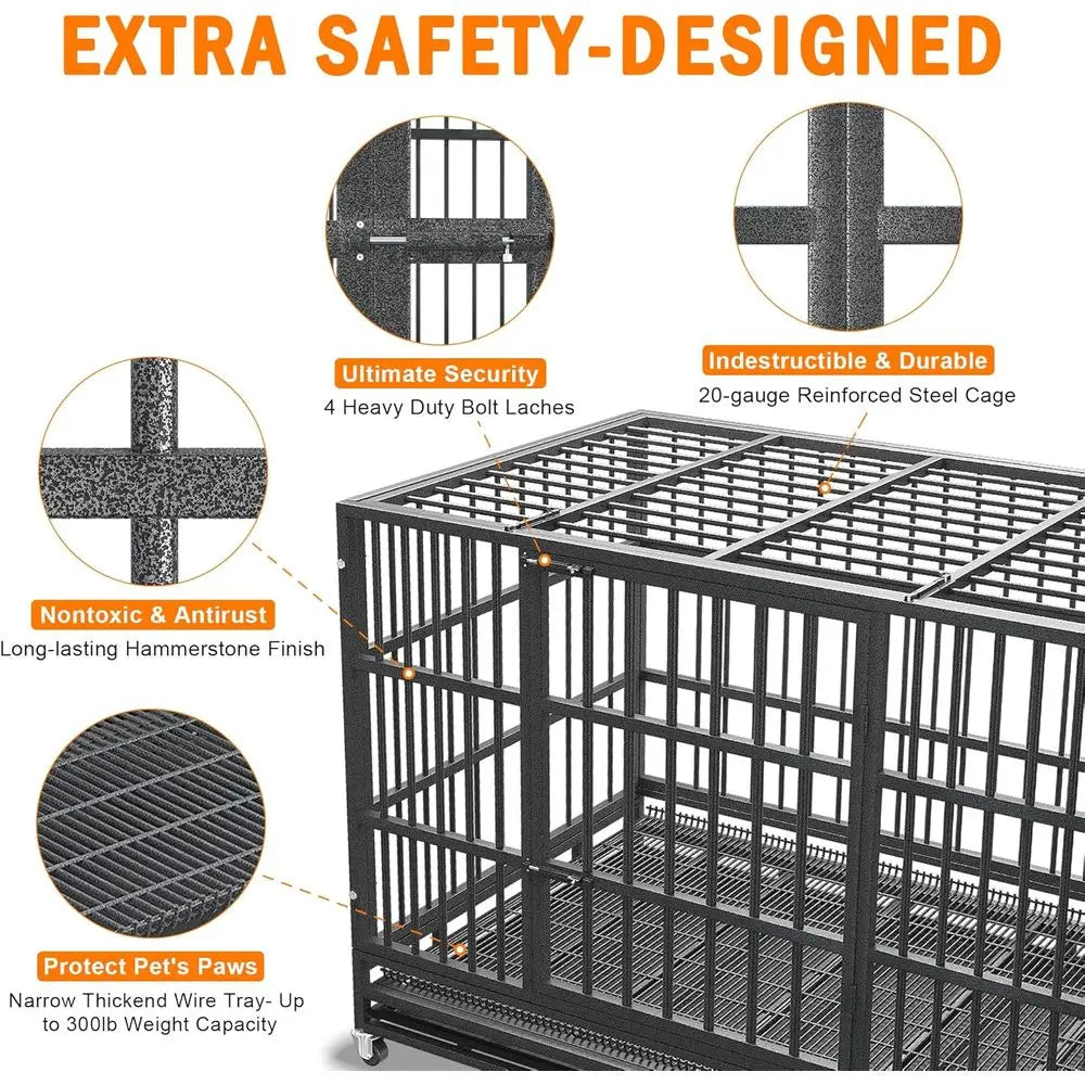 54/48/42/38 inch Heavy Duty Indestructible and Escape-Proof Dog Crate, Cage Kennel for Large Dogs