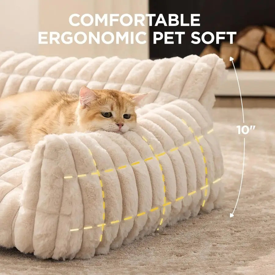 Plush Pet Sofa, Cat and Dog Bed, Removable Washable Cover, Supportive Pet Sofa