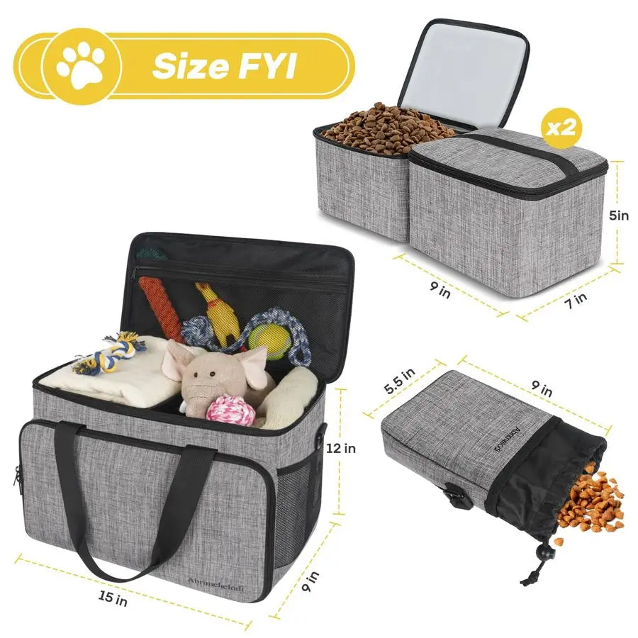 Dog Travel Bag Includes 2 Collapsible Containers