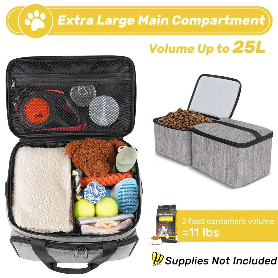 Dog Travel Bag Includes 2 Collapsible Containers