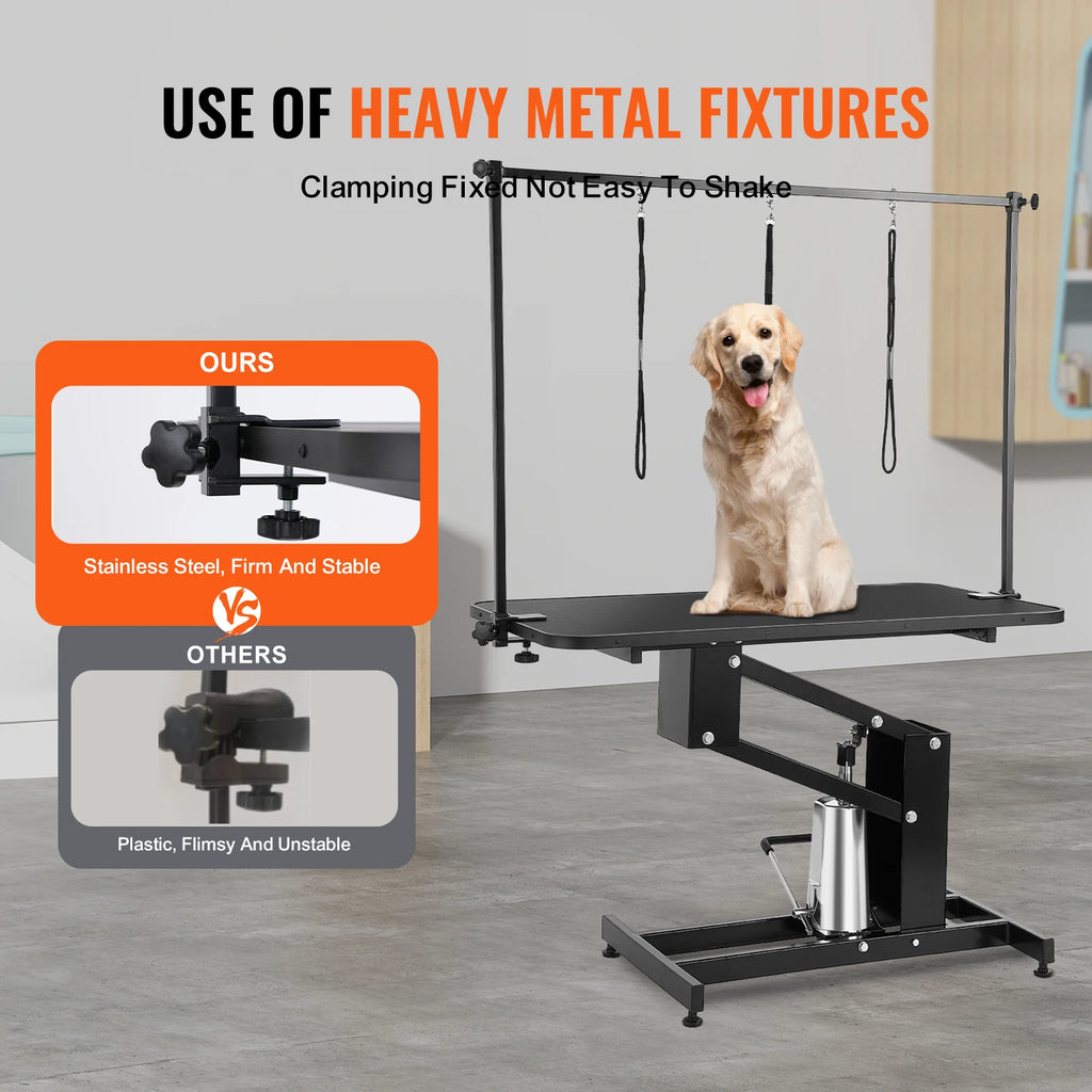 SucceBuy 43" Hydraulic Pet Grooming Table 400LBS Height Adjustable Grooming Station with Arm Anti-Slip Tabletop for Pets
