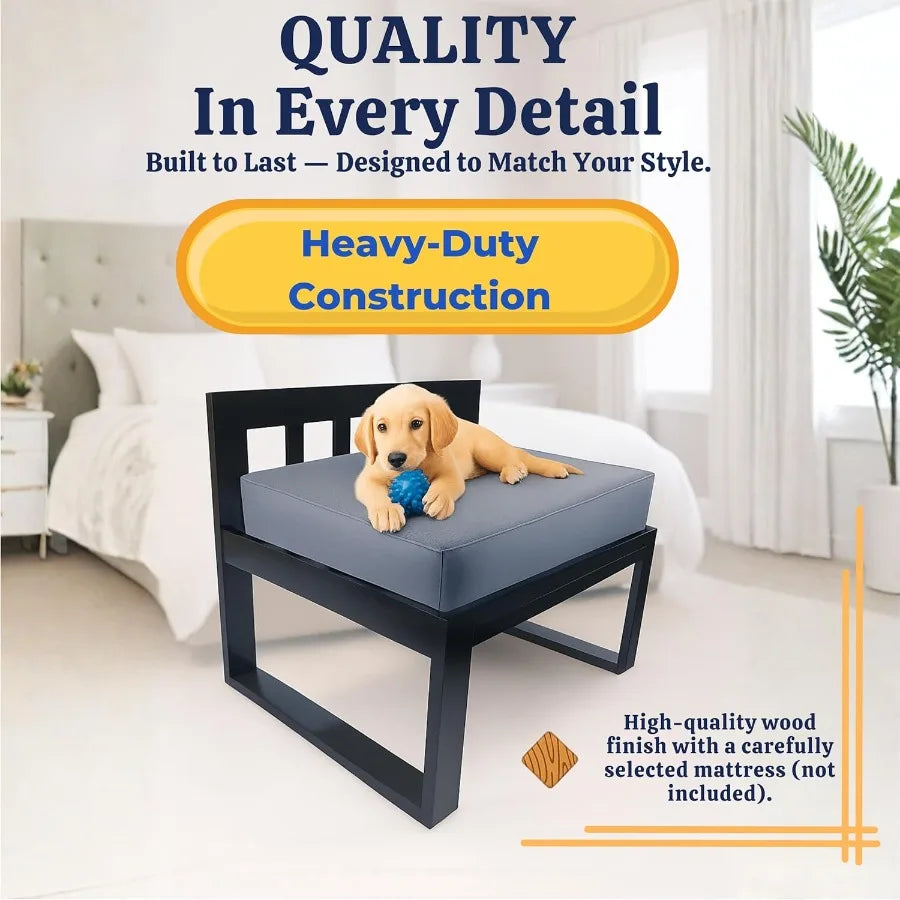 Wooden Dog Bed Frame with Adjustable Legs, Pet Sleeper and Raised Bunk Design Ideal Extension for Human Bed