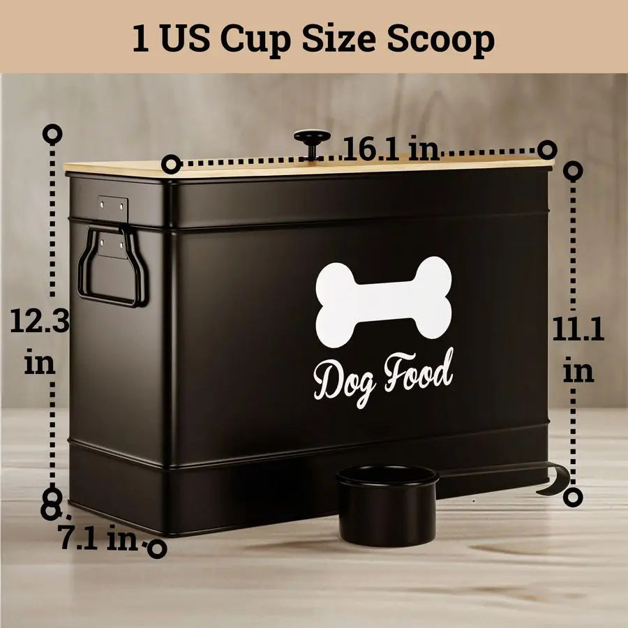 Airtight, Metal Scoop, Dog Food Storage Container with Bamboo Lid