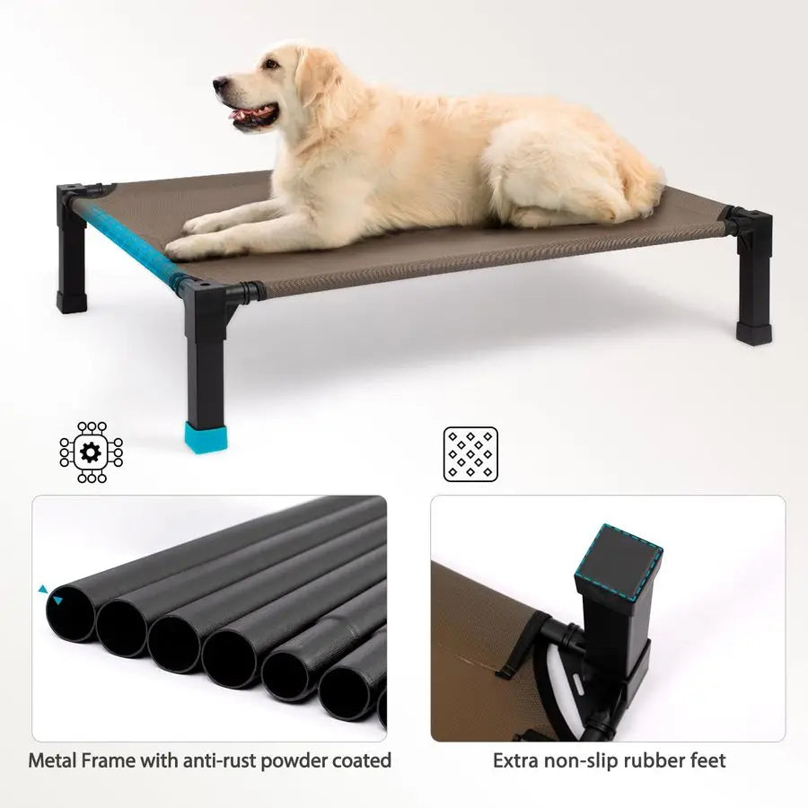Elevated Dog Bed, Cooling Raised Pet Cot with Chew Proof Washable Breathable Mesh and Metal Frame, Portable Dog Cot Bed with NoS