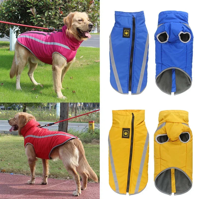 Waterproof Dog Clothes for Large Pets, Winter Warm Big Dog Jackets, Padded Fleece, Pet Coat Safety Reflective Design,