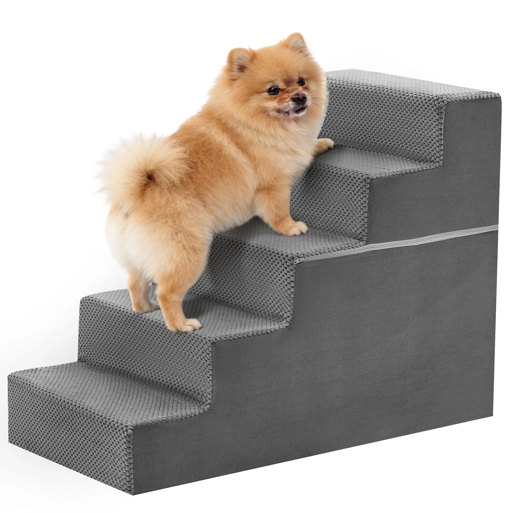 JHK 3-5 Step Right Angled Foam Dog Stairs.  Indoor Non-Slip Pet Ladder Ramp.
