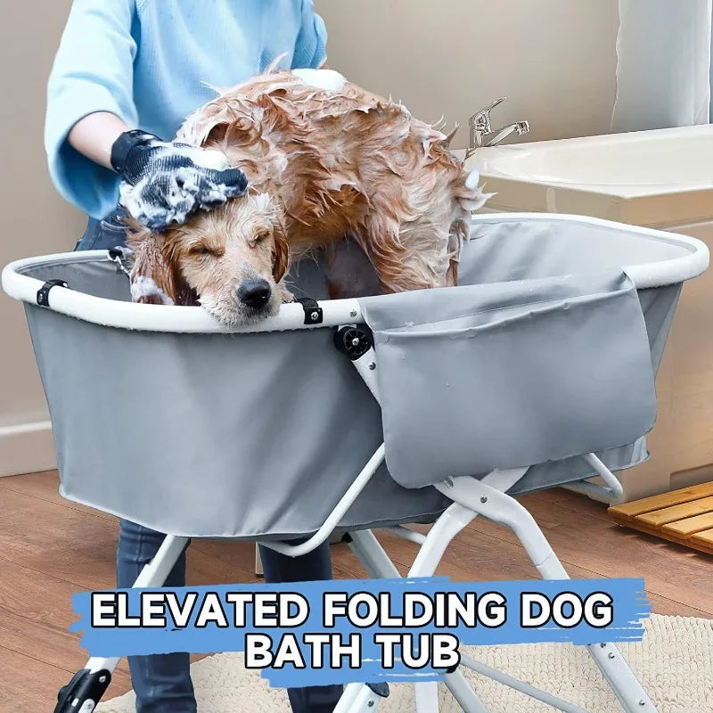 Elevated Dog Bath Tub for Bath Shower Grooming ,Foldable Pet Dog Bathing Station Adjustable, Ideal For Medium To Large Pets