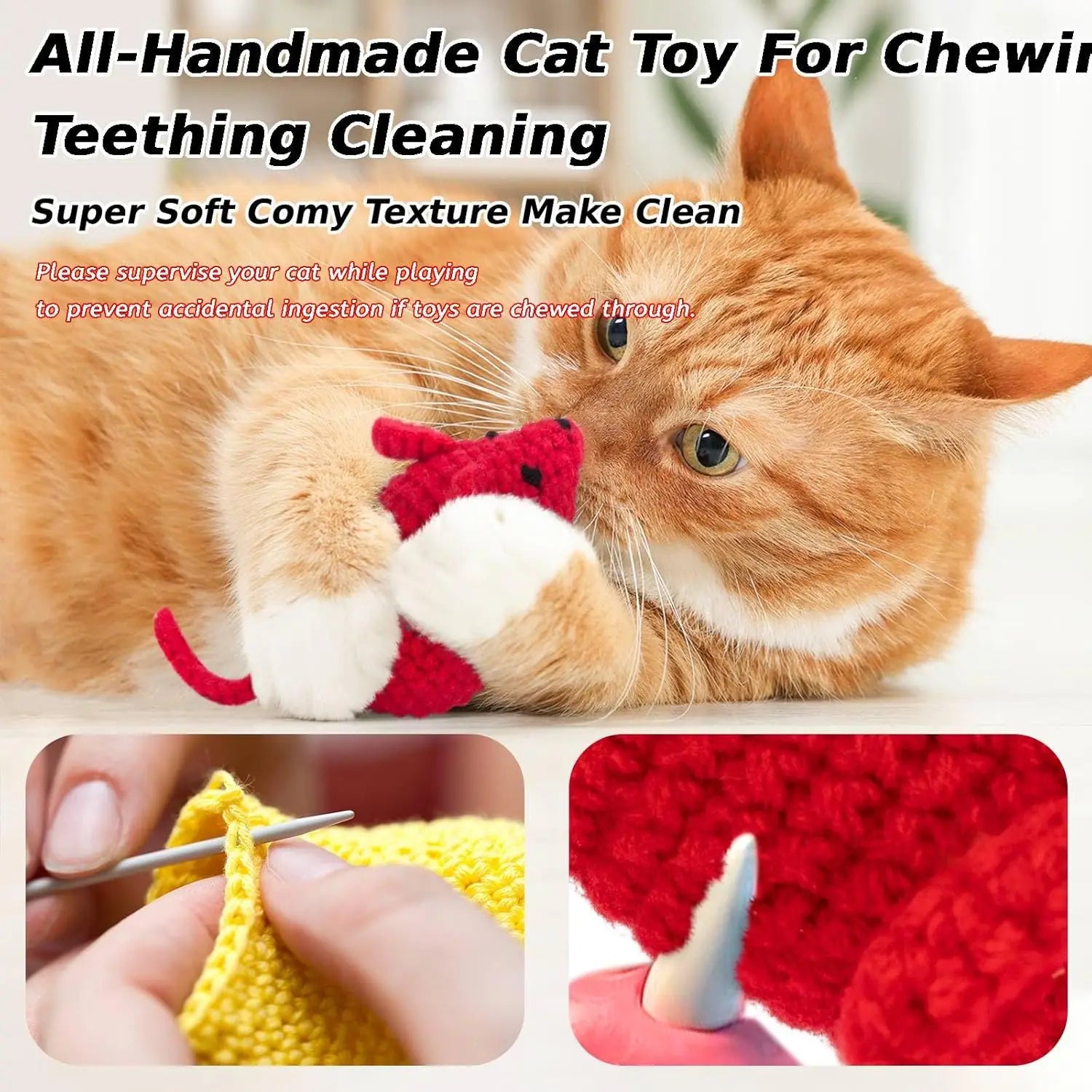 Handmade Crochet Catnip Mice Toys, 6-Pack Interactive Chew Toys for Indoor Kittens with Natural Catnip Blend