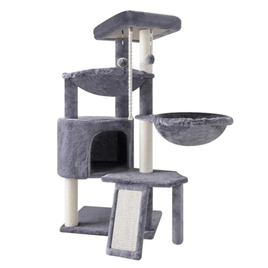 Three Layer Cat Tree with Cat Condo and Two Hammocks