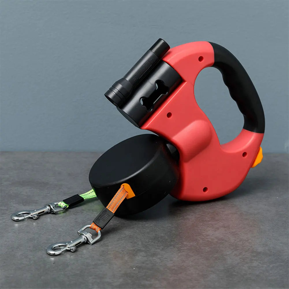 Double Headed Dog Leash, Traction Rope with LED Light, Retractable for Small, Medium Dogs