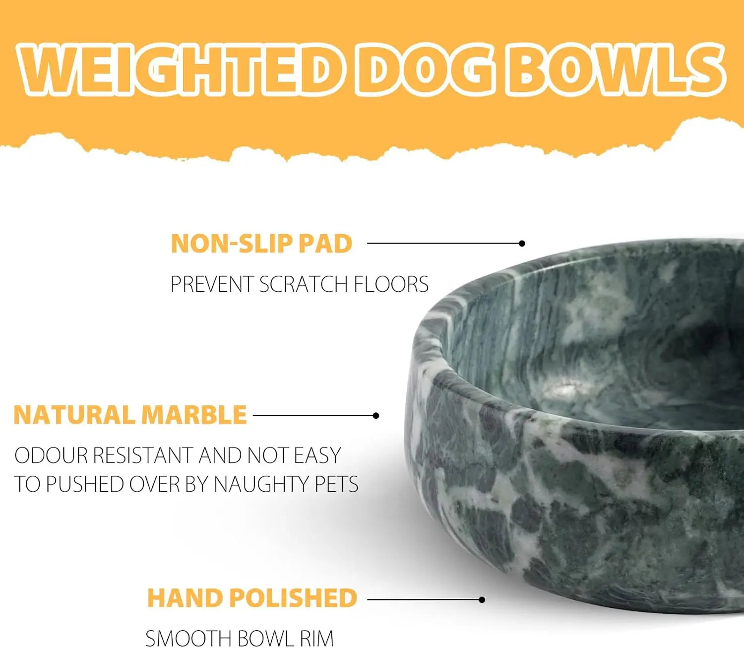 Natural Marble Pet Bowl, Non-Slip, Dogs and Cats, Durable, Easy-Clean