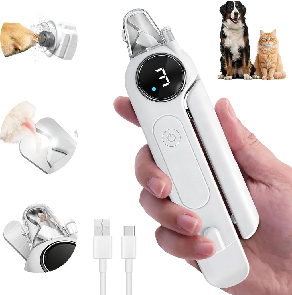 2-in-1 Dog Nail Clippers & Grinder with Light, Quiet Electric Pet Trimmer for Dogs & Cats, Rechargeable, 3 Speeds