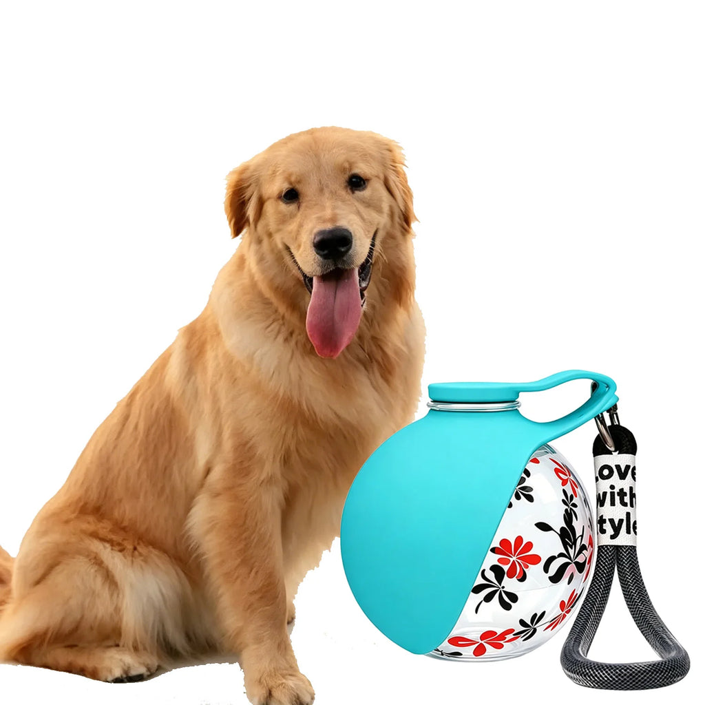 Portable Pet Water Bottle with Detachable Bowl, Cute Ball Shape - Leak-Proof & Compact, Travel Water Bottle -Stainless Steel & Silicon, Portable Travel Water Dispenser with Wrist Strap