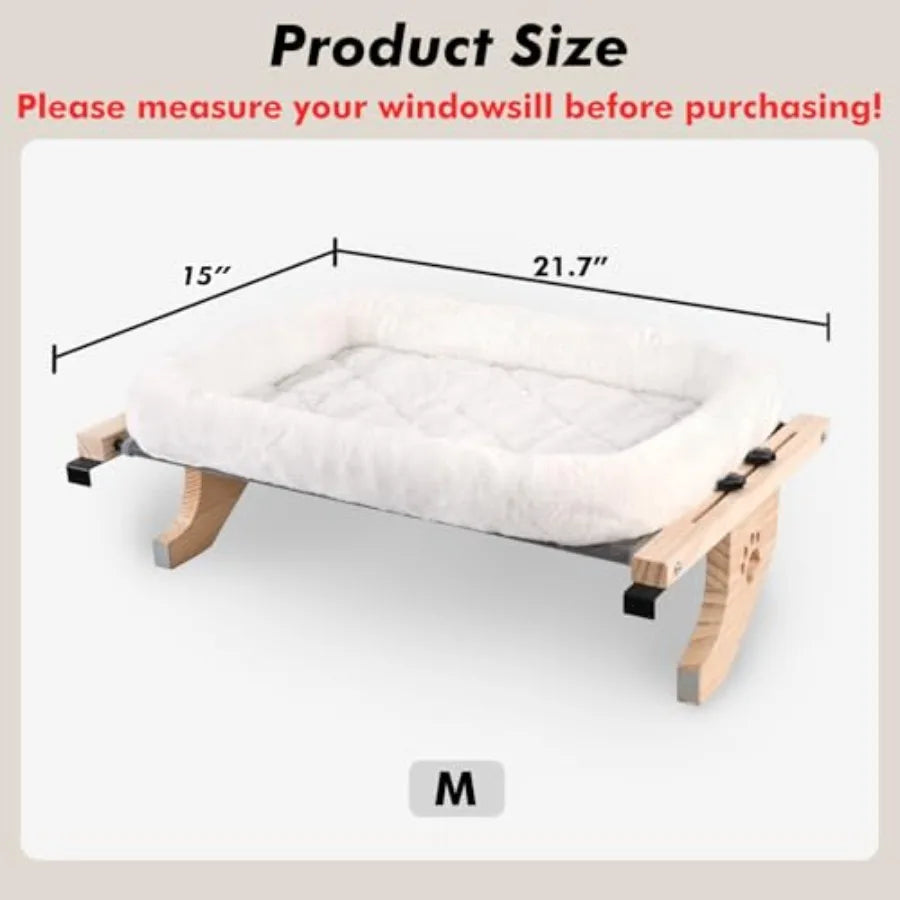 Cat, Sturdy Hammock Window Seat with Cushion Bed Cover, Wood and Metal Frame
