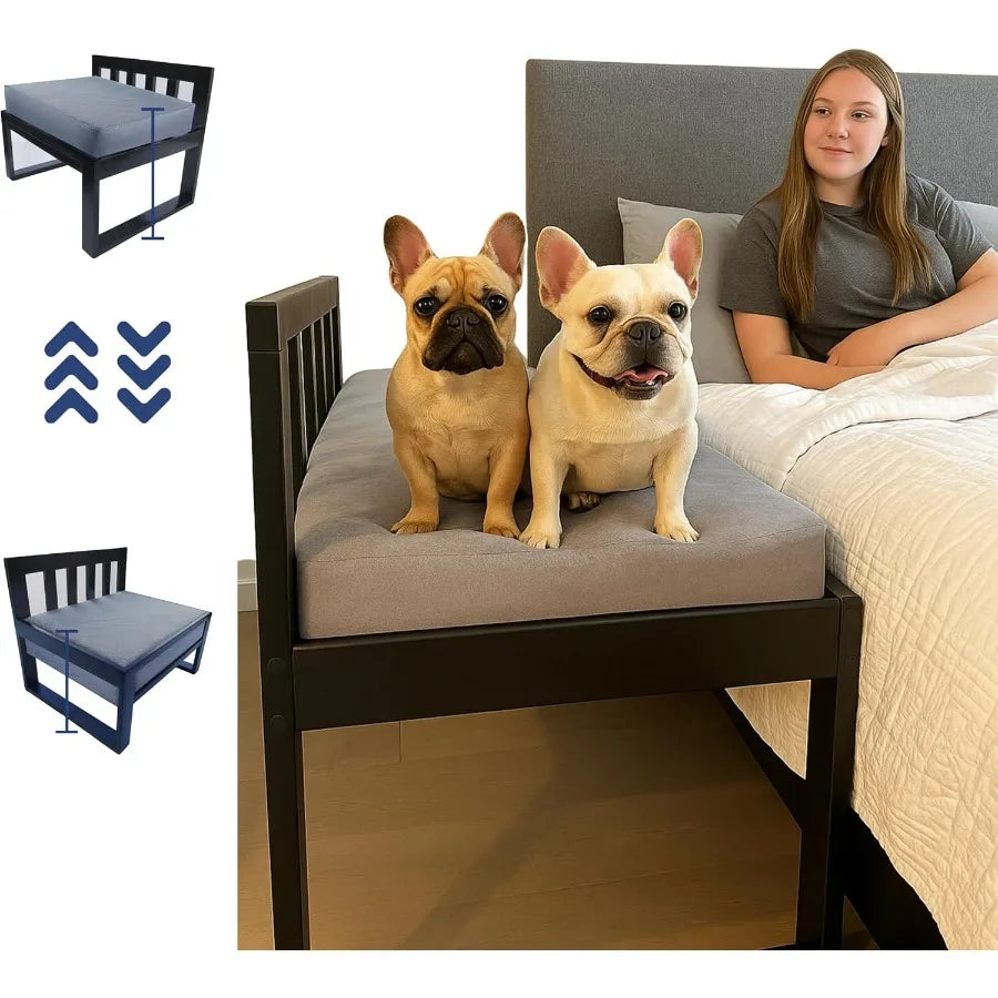 Wooden Dog Bed Frame with Adjustable Legs, Pet Sleeper and Raised Bunk Design Ideal Extension for Human Bed