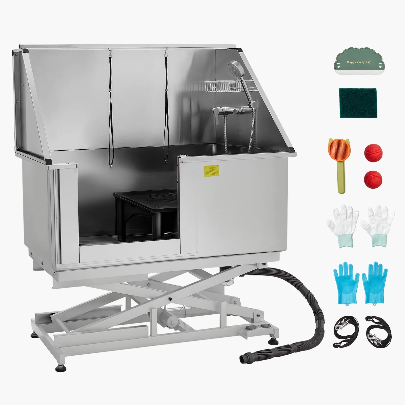 Electric Lift Dog Washing Station 50in Professional Stainless Steel w/PE Water Filter Board Faucet & Showerhead