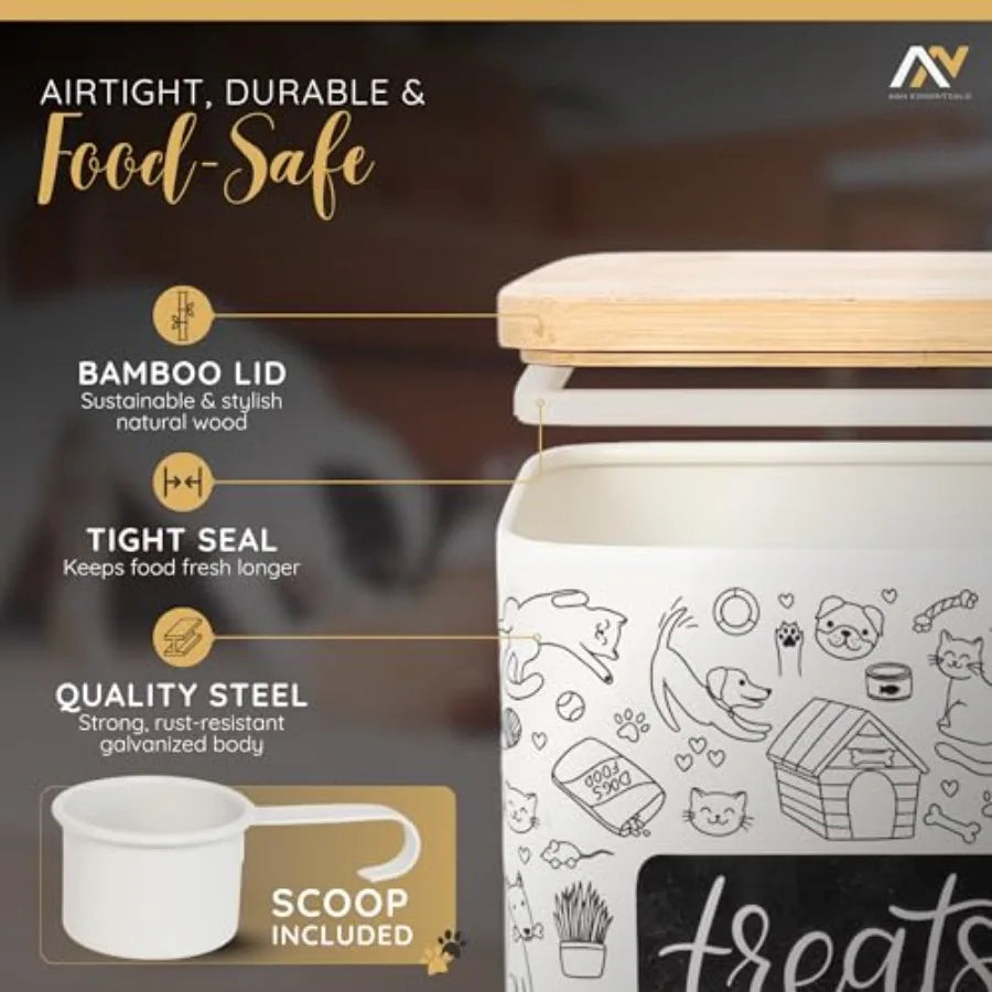 3-Piece Pet Food Storage Container Set, Galvanized Steel with Bamboo Lids, Kibble