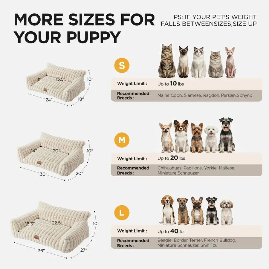Plush Pet Sofa, Cat and Dog Bed, Removable Washable Cover, Supportive Pet Sofa