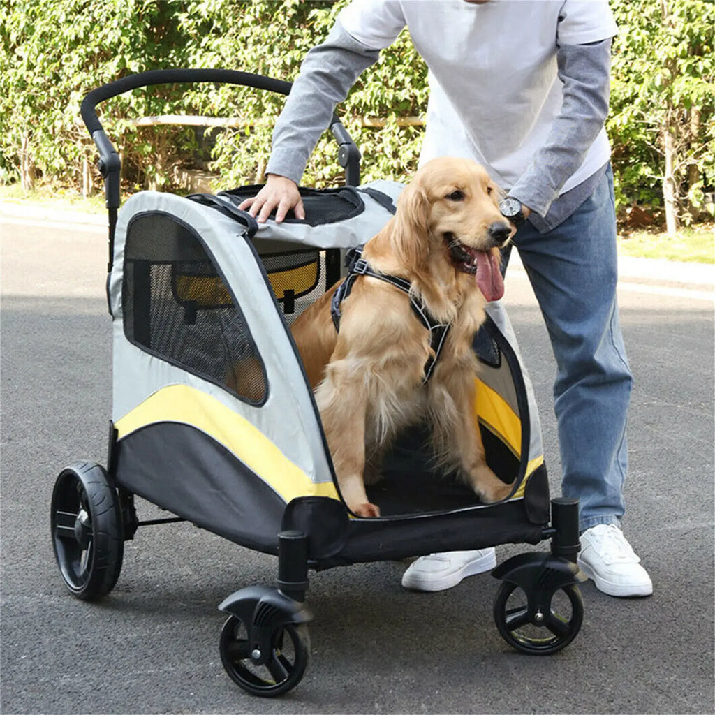 Heavy Duty Dog Stroller, Foldable Pet Trolley Carrier Double Door Jogger Cart for Large Dogs, Outdoor Walking Exercise 30 Inch