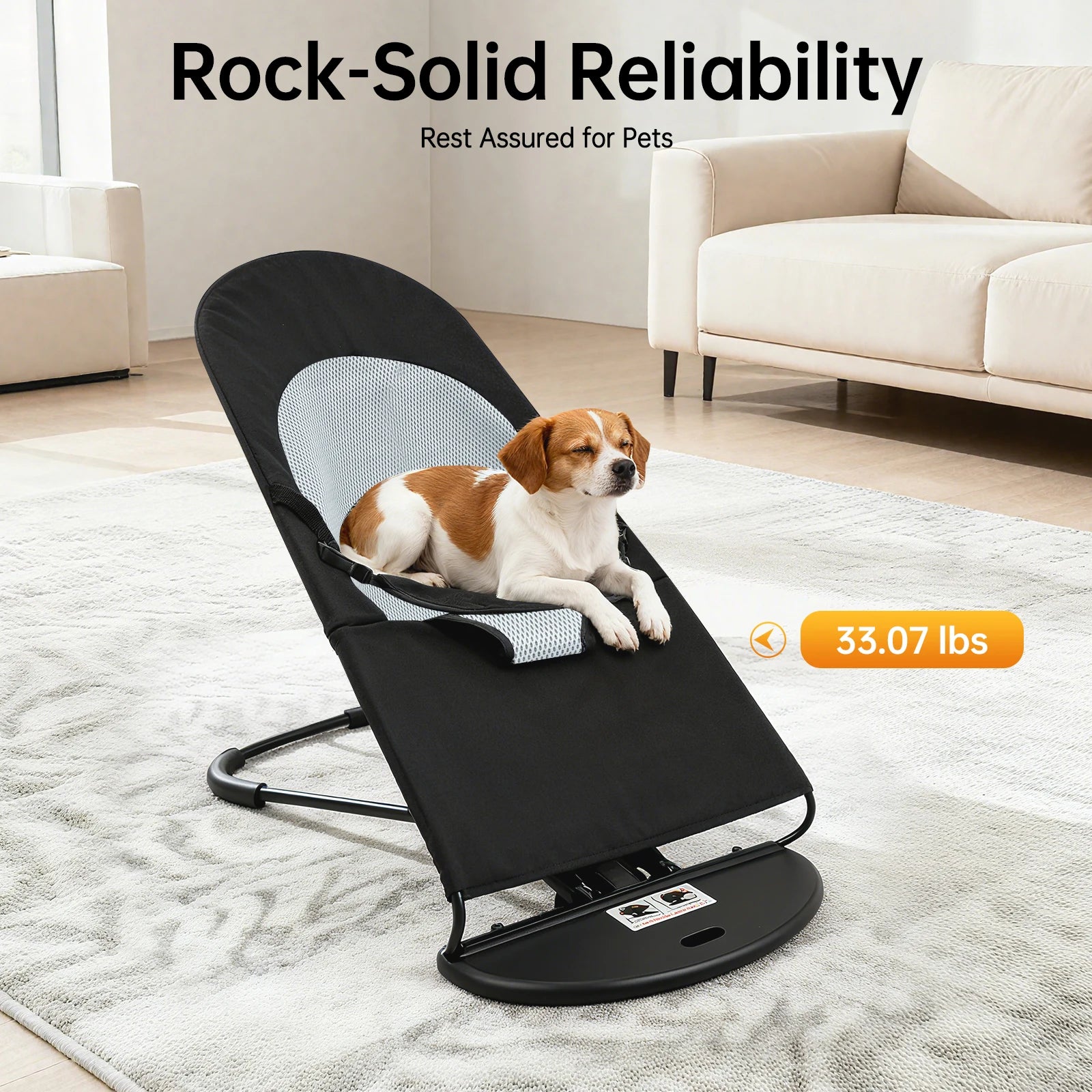 Pet Rocker, Bed Foldable, Rocking Chair Adjustable Height, Breathable, Stainless Steel Bracket