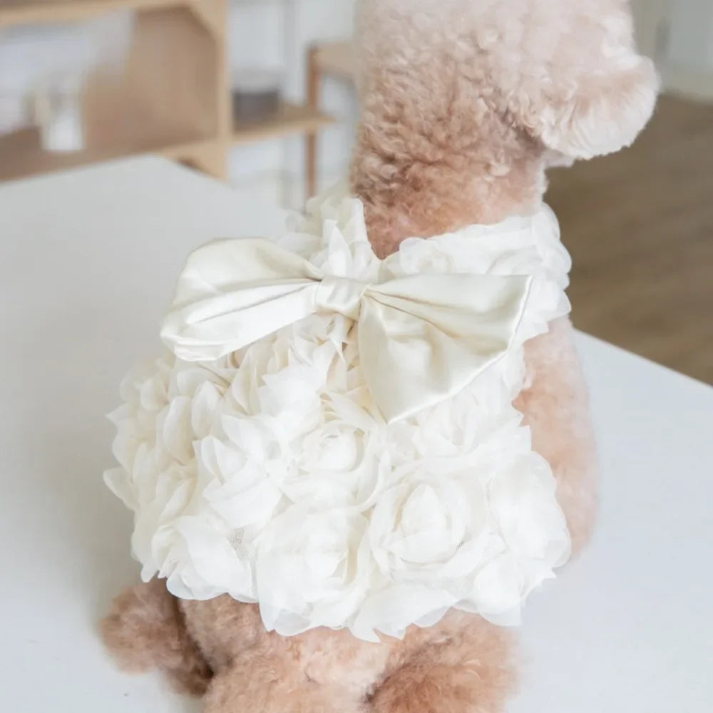 Summer Flower Dog Dresses, 3D Rose Dress Cute Bow Pet Dog Clothes, Cat Pet Skirt Clothing, Pet Accessories