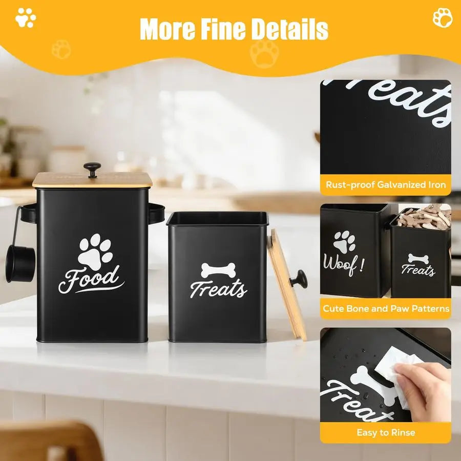 Treat Container Set of 2, Dog Food Containers with Airtight Lids, Metal, Kitchen Countertop