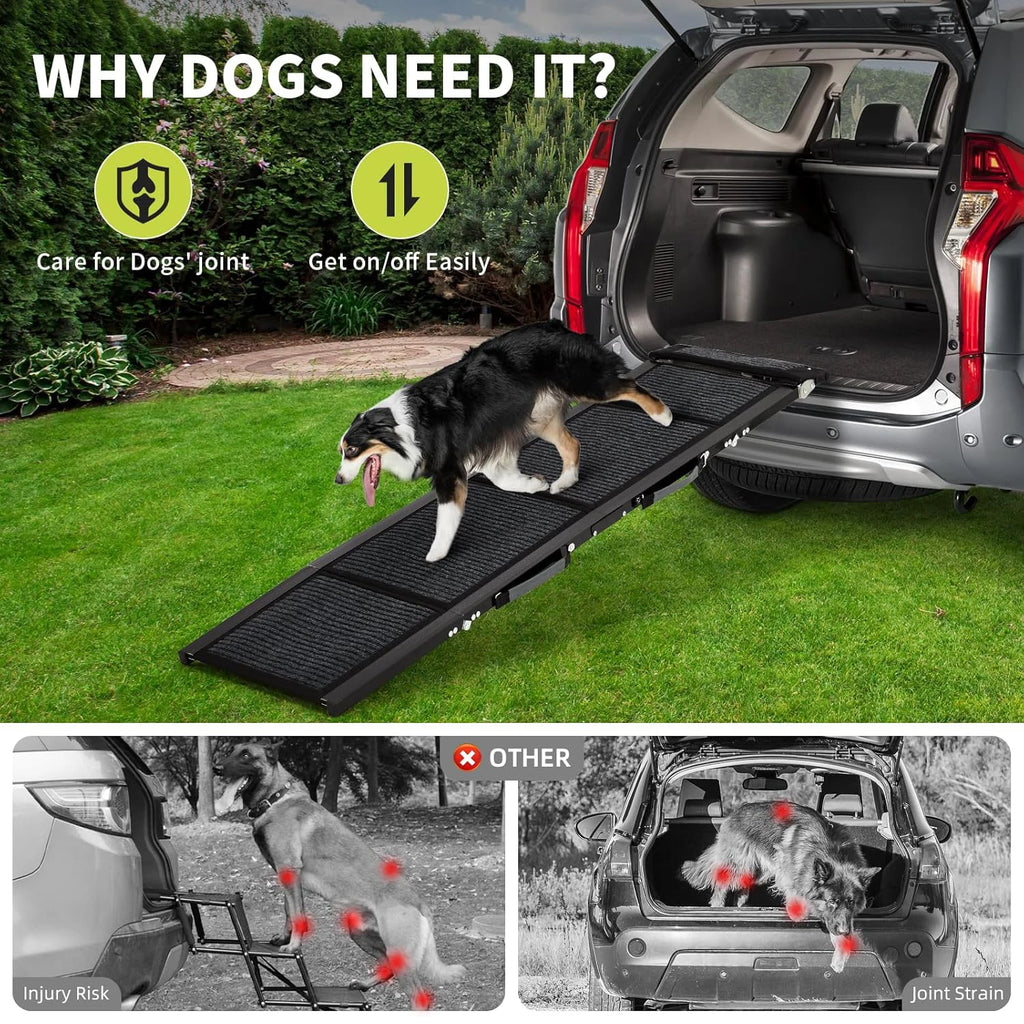 Upgraded Dog Ramp For Cars, Folding Pet Ramp For Large Dogs With Non-Slip Surface, Portable Outdoor Dog Ramp, Up to 250 LBS
