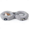 2-in-1 Cat Tunnel Bed for Indoor Cats, 8-Shaped Large Cat Tunnels with Plush Cushions, Foldable Cat Cave, Hideout Kitty Toys