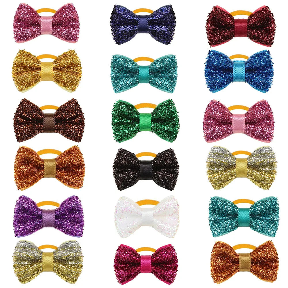50/100pcs Christmas Small Dog Bows with Rubber Bands, Grooming Accessories, Mixed Colors
