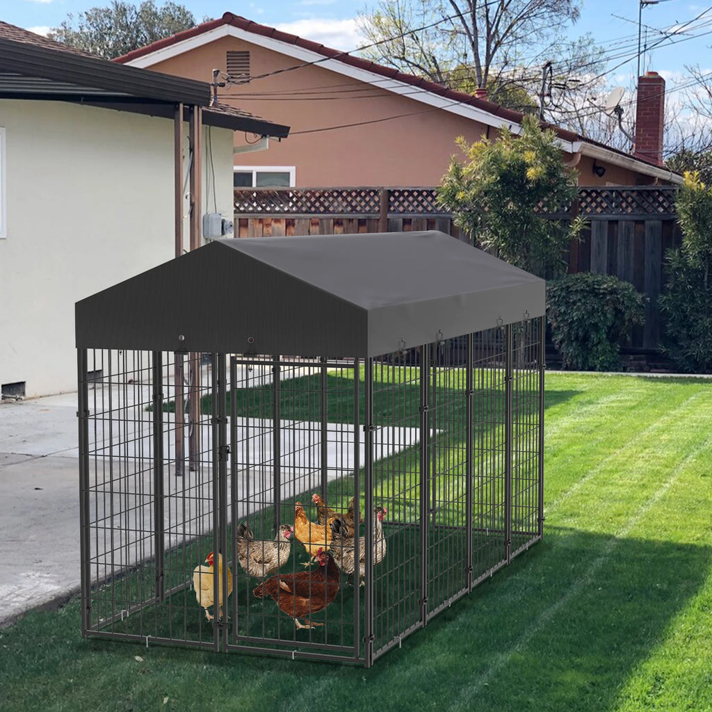 Large Dog Kennel, Outdoor Dogs, Welded Wire Kennels and Runs Crates for Yard with Stakes Water Proof, Cover Canopy