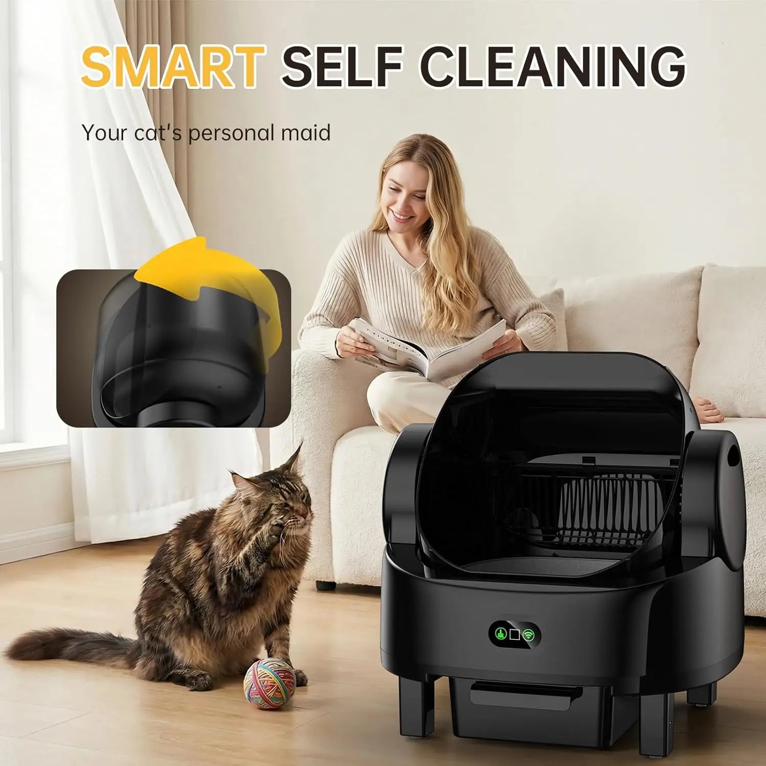 Automatic Cat Litter Box, Large Open-Top, Self Cleaning, Multiple Cats, Smart APP Control