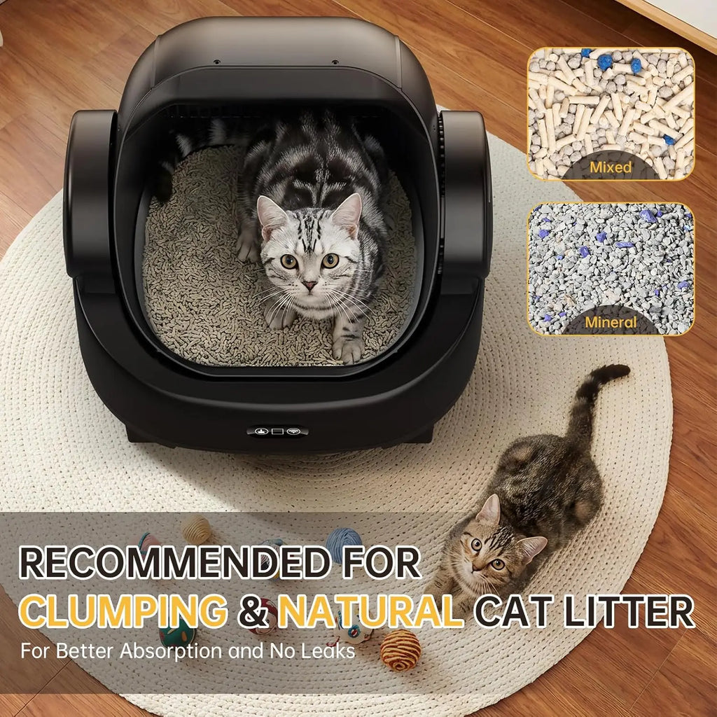 Automatic Cat Litter Box, Large Open-Top, Self Cleaning, Multiple Cats, Smart APP Control