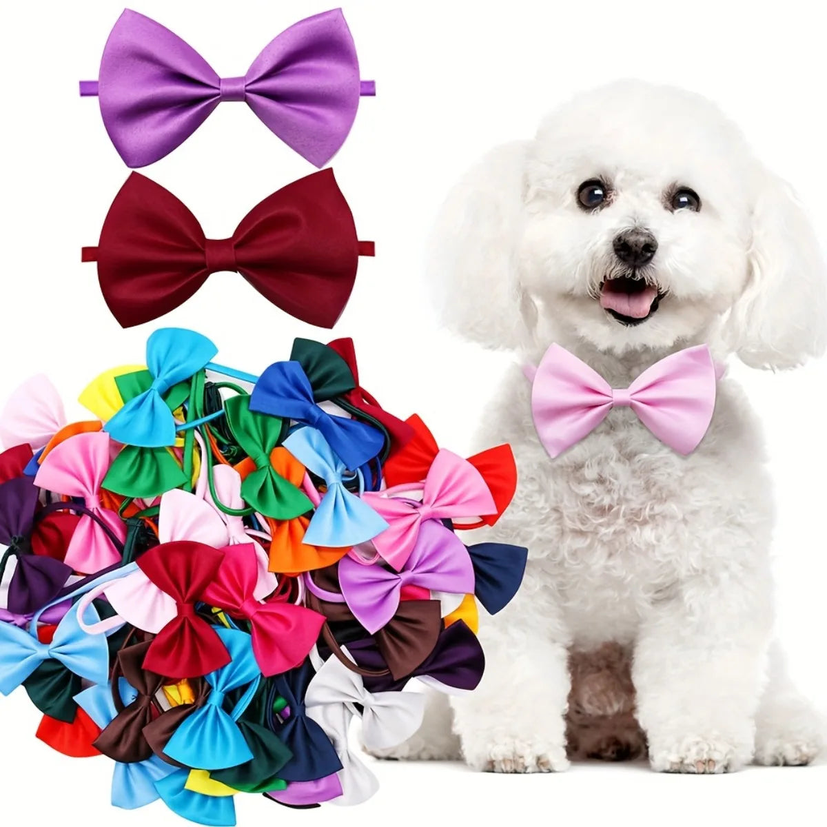 10Pcs 2026 Latest Pet Collar Set with Colorful Bow Decor, Adjustable & Machine Washable