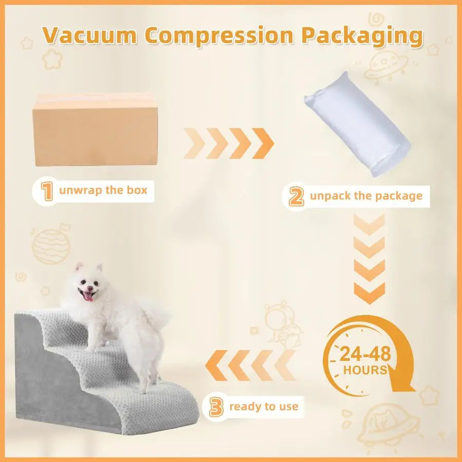 Dog Stairs Ramp, Curved 4 Step Ramp  for Small Dogs and Cats, Pet Stairs for High Beds and Couch with AntiSlip Washable Cover